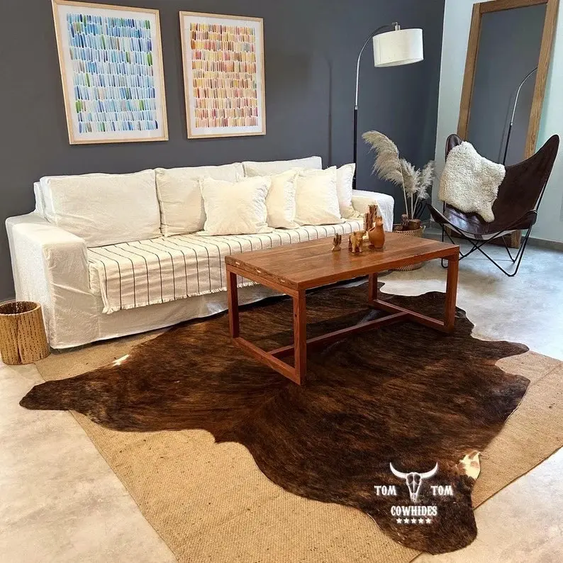Premium Cowhide Rug | 6X6 ft | Dark Brindle | Natural & Unique | Modern Luxury Decor