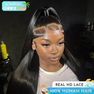 WOWANGEL New Upgrade 13x6 SKINLIKE Real HD Lace Front Wig, Ultra-fitted 250% Density Pre-Plucked Bleached Knots Straight Human Hair Wig for Women