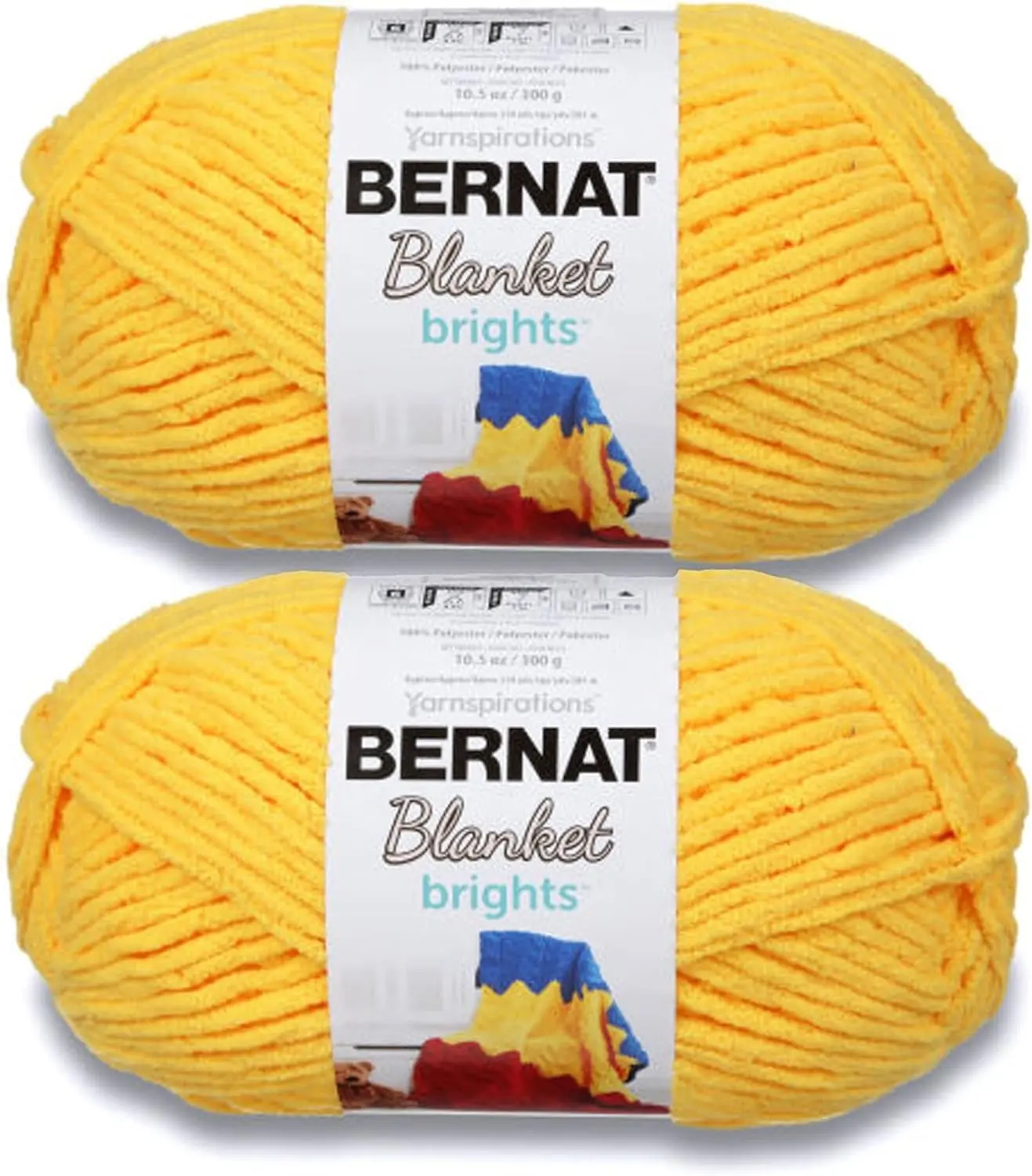 Bernat Blanket Brights School Bus Yellow Yarn - 2 Pack of 300g/10.5oz - Polyester - 6 Super Bulky - 220 Yards - Knitting/Crochet Gift