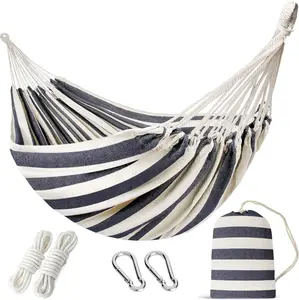 Double Hammock with Tree Straps - Extra Large 2 Persons Hammock Portable Hanging Camping Bed for Patio, Backyard, Porch, Outdoor and Indoor Use - Soft Canvas Hammock with Carrying Bag
