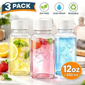 3 Pack 12 oz Beverage Bottles – White Plastic Milk Juice Containers with Tamper Evident Lids, Reusable Smoothie Bottles for Drinks, Cold Coffee, Protein Shakes
