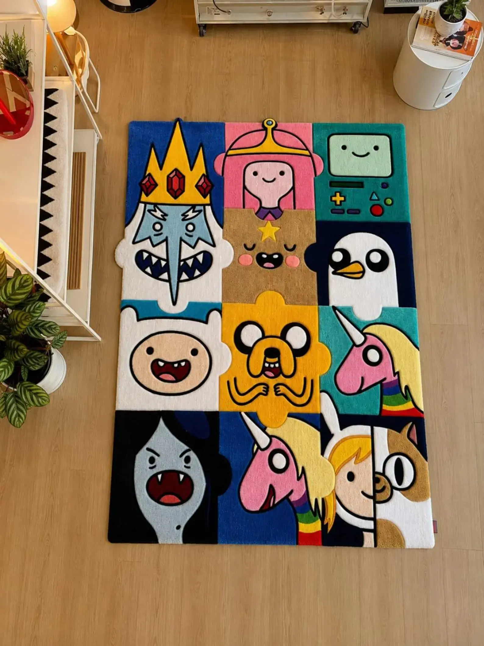 Hand-Tufted Wool Area Rug, Adventure Time Character Grid Design, Custom Household Textile Decor