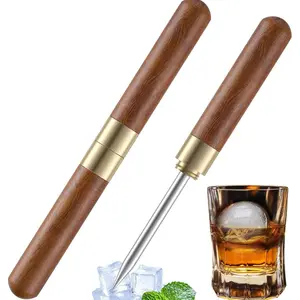 【Pack of 2】Stainless Steel Ice Pick Tool with Wooden Handle & Cover Non-Slip Grip for Kitchen Bar Camping Restaurant Bartender Durable Ice Breaker