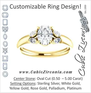 Cubic Zirconia Engagement Ring- The Leeanne (Customizable 5-stone Design with Oval Cut Center and Marquise Accents)