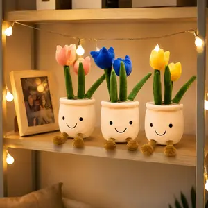 SNOWOLF 1/3PACK Tulip Plush Toy, 13Inch Cute Flower Stuffed Animal with Smiling Flower Pot, Soft Potted Plant Plush Pillow for Room Decor, Desk Decor, Birthday Gift, Valentine’s Day Gift