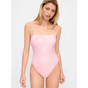 Cider Square Neck Lace Trim Bowknot One Piece Swimsuit SwimWeek