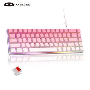MageGee MK-BOX 60% Mechanical Gaming Keyboard - Pink Gradient Edition, Linear Red Switch, RGB Backlit 68 Keys with Detachable USB-C & Side-Printed Keycaps for PC/Mac
