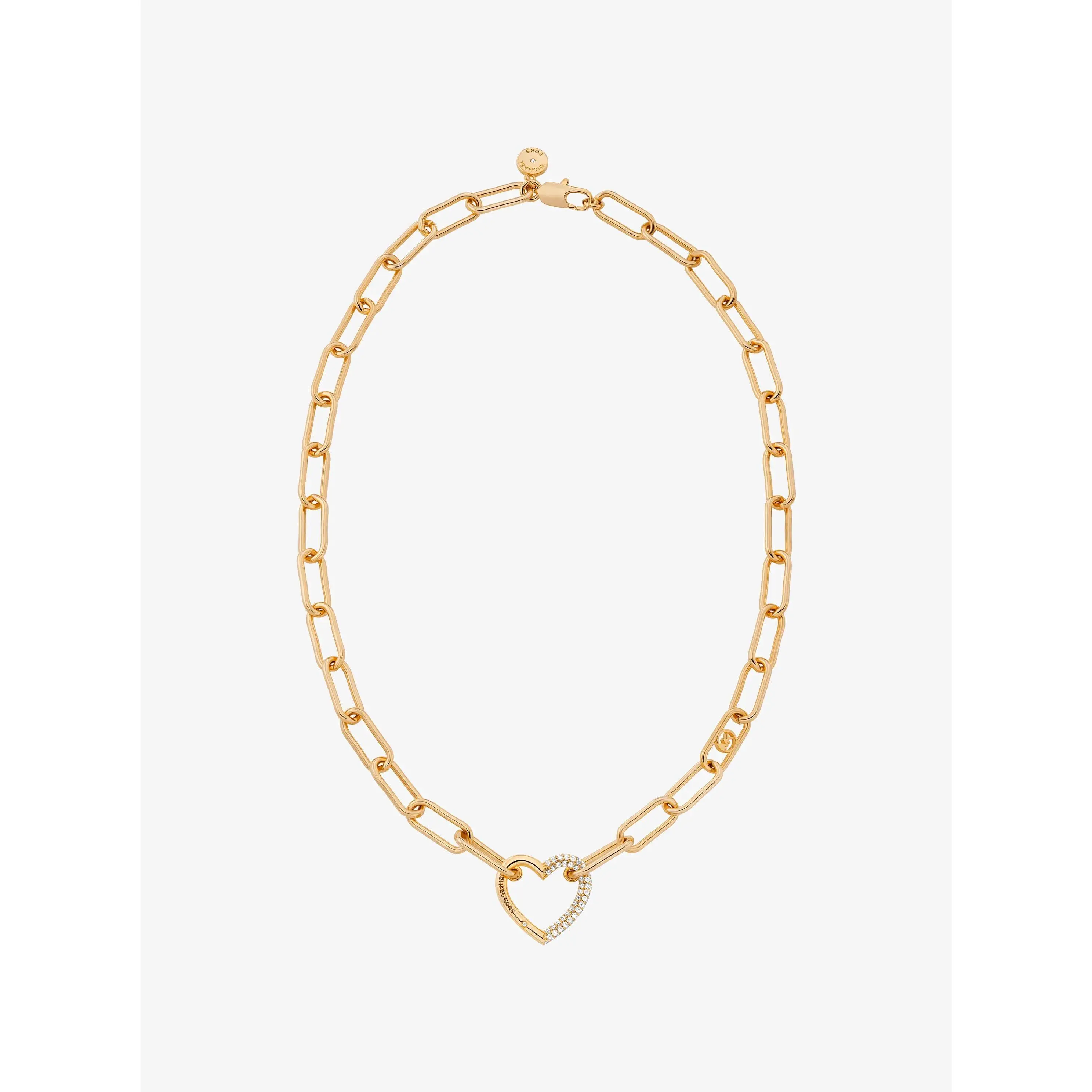Pavé Heart Curb-Link Necklace