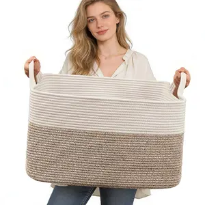 Woven Storage Baskets for Organizing, Soft Rope Basket with Handles, Cube Baskets for Shelves, Laundry Hampers, Laundry Organizer, Magazine & Newspaper Baskets