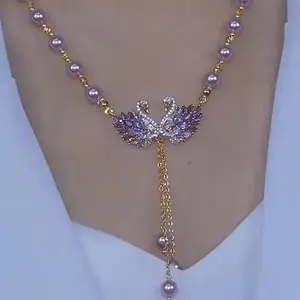 Luxury Purple Swan Necklace Chic Minimalist Elegant Pendant Fashion Statement Jewelry Perfect Accessory for Cheongsam Dress Crystal Sparkling