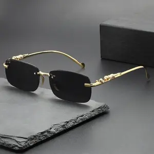 Unisex Retro Rimless Square Sunglasses, Rectangle Frameless Eyewear With Metal Temple, Classic Minimalist Stylish Shades, Versatile Daily Accessory for Street Fashion, Casual Outing, Travel Vacation And All Season Daily Matching,summervibes