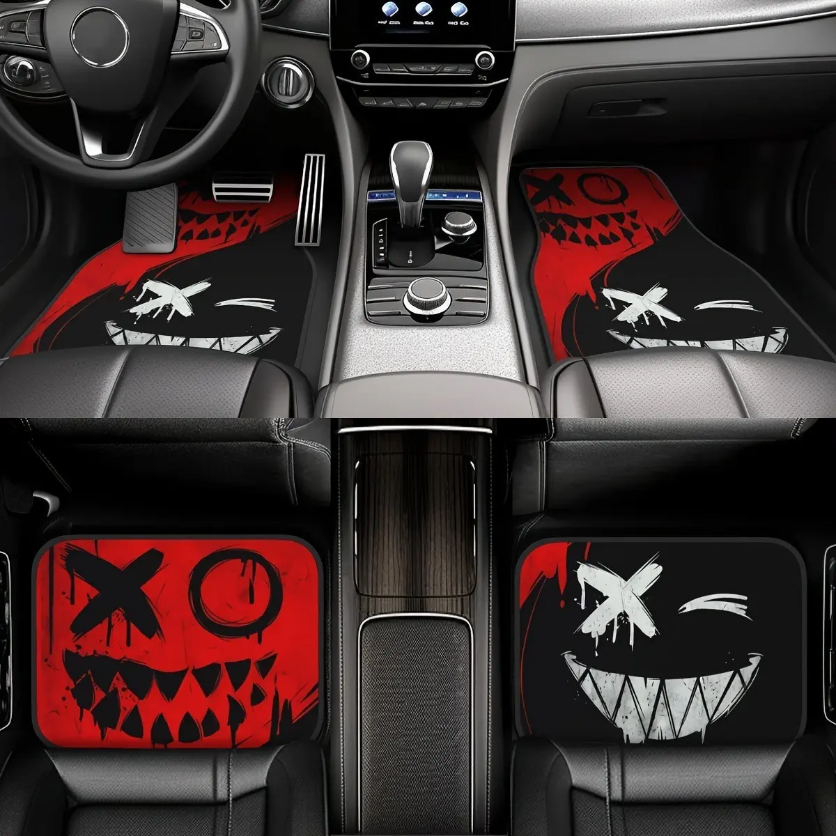 Car Floor Mats Set, Printed Waterproof Anti-Spill Design, 4-Piece Durable Easy-Clean Automotive Accessory, Auto Interior Accessories