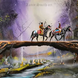 Lance Smith Art Night Ride Brothers 12x16 on Canvas Original Painting Acrylics and Ink Native American Scene