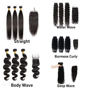 [Last Special Offer] Human Hair 3 Bundles Straight/Body Wave/Water Wave/Deep Wave/Burmese Curly Nature Black with 4x4 Lace Closure Brazilian Hair Luxury Salon Quality Glossy Hairbundles No Shedding TikTokShopBlackFriday