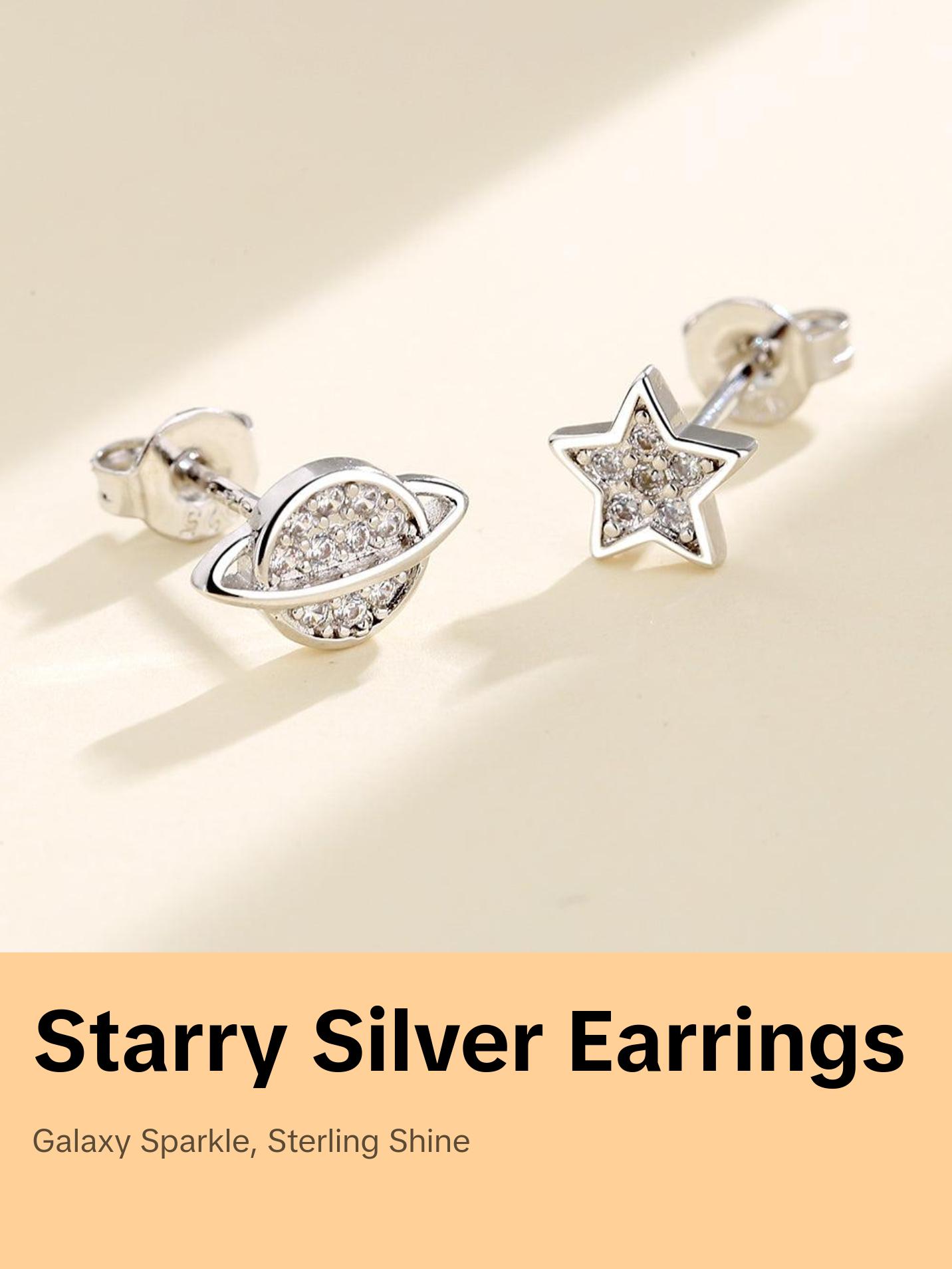 Sterling Silver Star and Planet Earrings with Swarovski Crystals