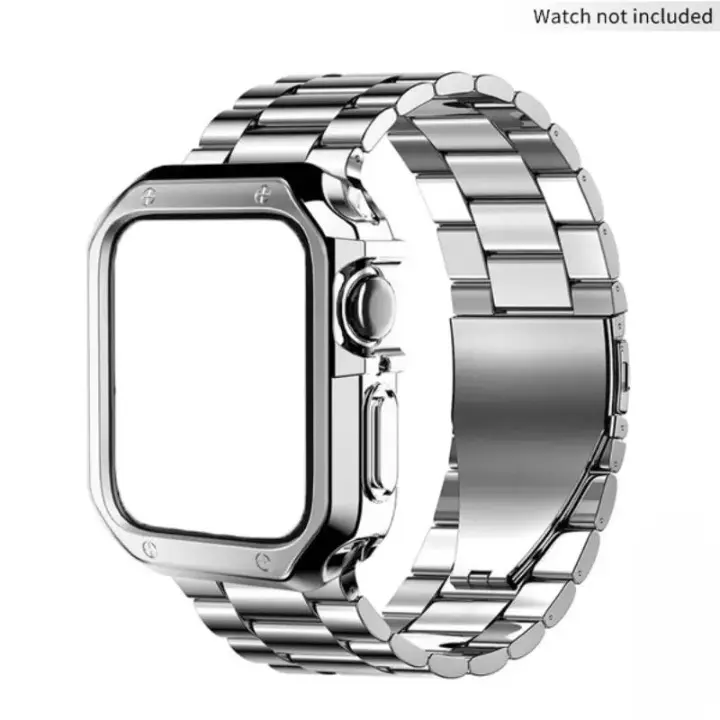 Stainless Steel Buckle Band with Protective TPU Case for Apple Watch Ultra 2/Ultra & Series 11-6, Rugged Shockproof Armor Strap Set, Durable Replacement Wristband for Men Women