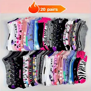 20 Pairs Colorful Cartoon Graffiti Pattern Ankle Socks, Comfy & Breathable Short Socks, Women's Stockings & Hosiery