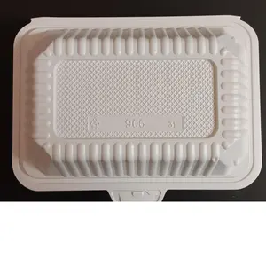 9 x 6 Microwaveable White Mineral-Filled Plastic Hinged Take-Out Container - 150/Case Disposable tray food
