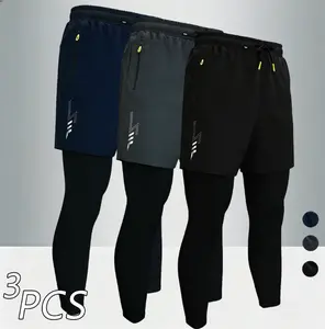 Men's 2 in 1 Running Shorts with Compression Liner Breathable & Reflective Athletic Joggers for Running and Workouts Comfortable with Zippered Pockets