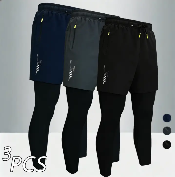 Men's 2 in 1 Running Shorts with Compression Liner Breathable & Reflective Athletic Joggers for Running and Workouts Comfortable with Zippered Pockets