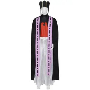Doma Upper Moon Black Cloak Red Top Striped Pants Cosplay Costume Set with Hat Belt for Comic Con
