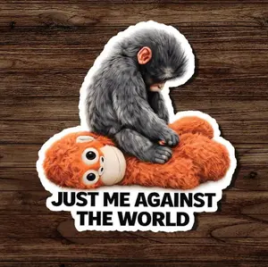 Baby Monkey Punch Sticker, Sad Monkey Holding Plush Toy, Monkey Mom Sticker, Team Punch Decal, Animal Lover Gift, Baby Monkey Sticker