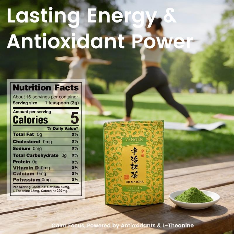 Kyoto Uji Ceremony Grade Stone-Ground Matcha Powder Sugar-Free Contains Tea Polyphenols L-Theanine & Caffeine Stress Relief Energy Focus