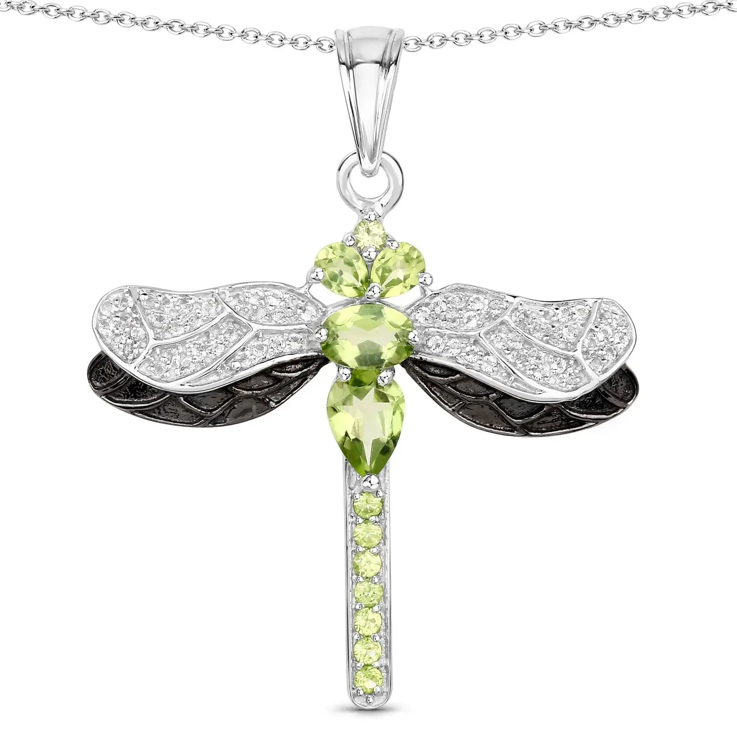 Green Genuine Peridot Sterling Silver Dragonfly Necklace