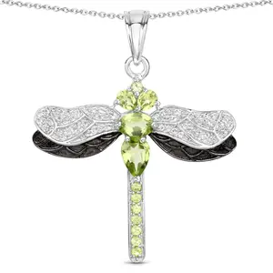 Green Genuine Peridot Sterling Silver Dragonfly Necklace