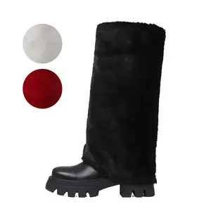 Winter Warm Chunky Heel Platform Boots Snow Fury Round Toe Punk Bota Black Girl Footwear Women Shoe