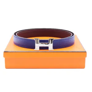 Pre-owned Blue Malachite/Menthe Epsom and Swift Leather Mini Constance Reversible Belt