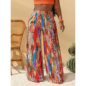 New women’s wide-leg pants, breathable loose pants, bohemian-style casual pants, colorful patterned women’s pants GARMENTARY