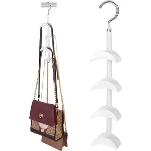Purse Hanger for Closet - Rotating Handbag Hanging Hook Bag Storage Space Saver with 4 Hooks, Hanging Organizer for Scarf Handbag Belt grip Cabinet Face Frame Clamps barbecue utensil drain board under sink organiser