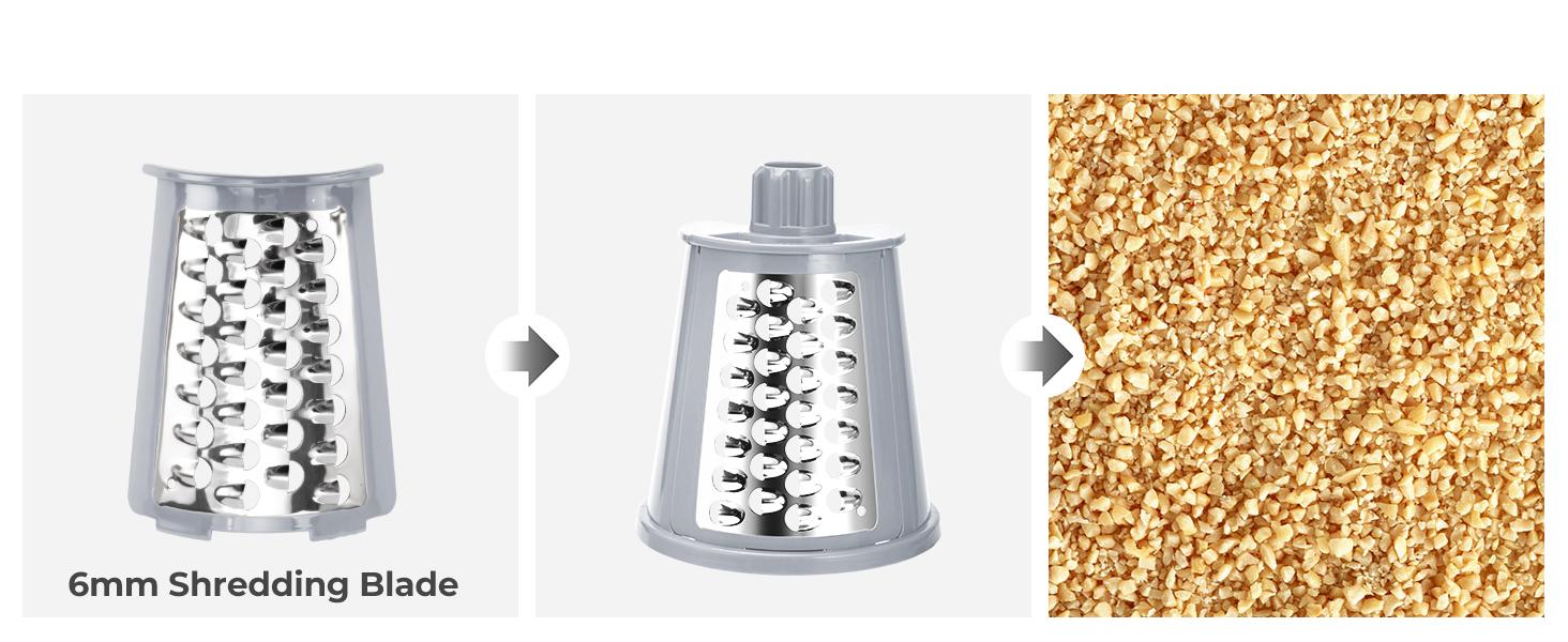 SUSTEAS Rotary Food Cheese Grater with 5 Replaceable 18/10 Stainless Steel Blades, Built-in Strong Suction Base, Kitchen Utensils Kitchenware Modern Vegetable Cutting Home Cooking Mandoline Slicer Grey