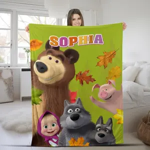 Marsha And Bear Blanket, Marsha Bear Cartoon Velvet Blanket, Sofa Blanket, Movie Character Bedding Flannel material It is an excellent gift for children, family and friends Applies to Super soft  decorative sofa/sofa/bedroom