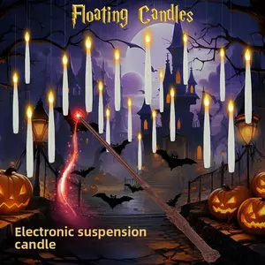Halloween decoration flameless suspended candle with wand remote control long candle warm flashing Christmas tea light Electronic Float