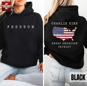 Charlie Kirk Great American Patriotic Memorial Hoodie, Tribute Graphic Design Tee, Unisex Cotton T-Shirt for Men & Women, Casual Streetwear, USA Flag Inspired Apparel, Classic Patriotic Wear, Support Freedom & American Values