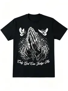 Summer t Shirts Can Judge Me Prayer Hands Chicano Tattoo Doves T-Shirt Streetwear Round Neck