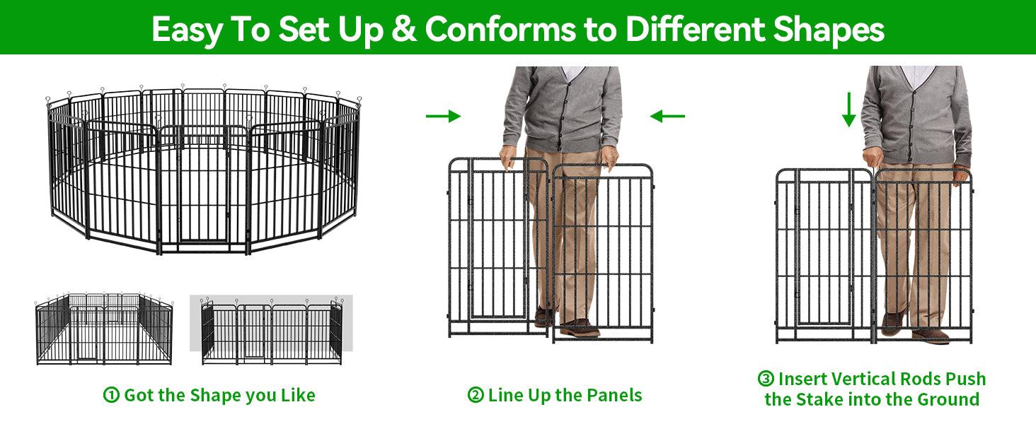 Heavy Duty Dog Playpen: 12 Steel Panels 47" Height, Square Steel Pipe with Reinforced Crossbars, 27FT 57 Sq.ft Portable Fence for Yard RV Camping, Snowy Black PDF8007