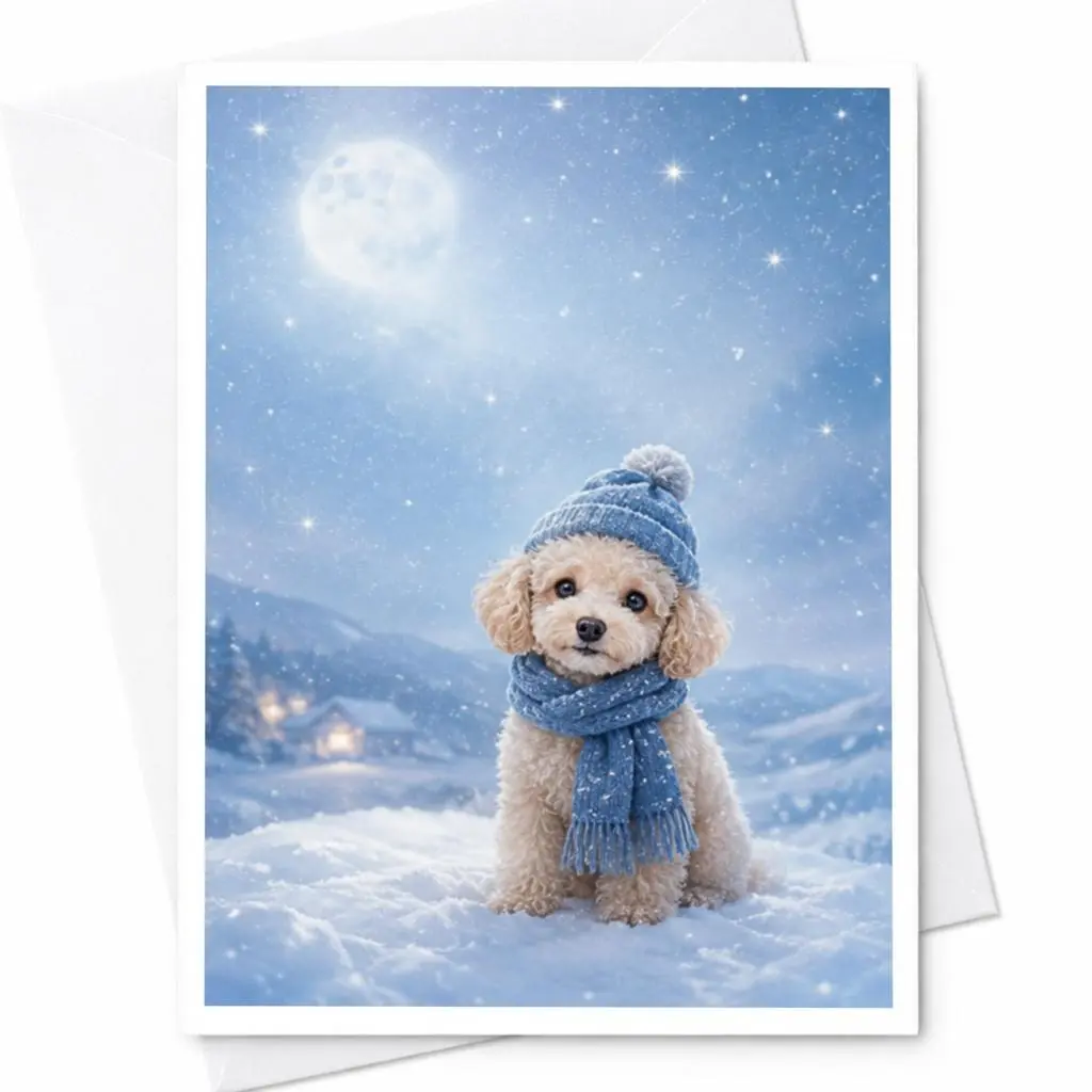 Cute Dog Winter Christmas Card Adorable Puppy In Snow Holiday Greeting Card For Dog Lover Festive Winter Scene C4185