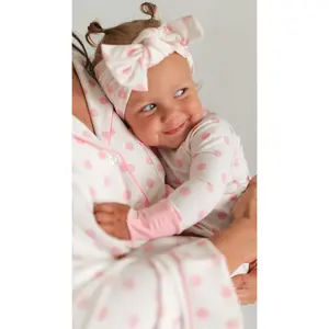 Infant Knot Head Bow in White & Pink Polka Dots