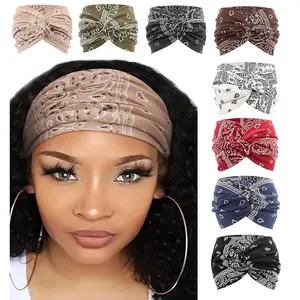 8 Pcs Women's Boho Retro Hairbands, High Elastic All over Print Wide Band, Yoga Running Special, Sweat Absorbent Breathable Comfort