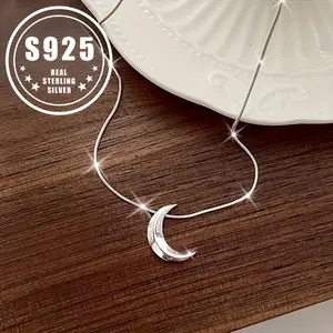 925 Sterling Silver Moon Necklace Hypoallergenic Minimalist Elegant Temperament Versatile Daily Wear Jewelry Gifts For Women