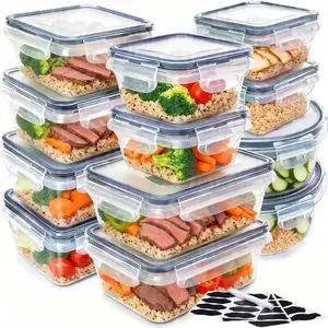 12 Pack Food Storage Containers Set Kitchen Organizers Meal Prep Container Airtight, BPA-Free Stackable Reusable Snack Lunch Containers, Easy-Snap Lids, Plastic Snapware(12Containers+12 Lids)Pantry And Kitchen Organization With Free Labels And Marker