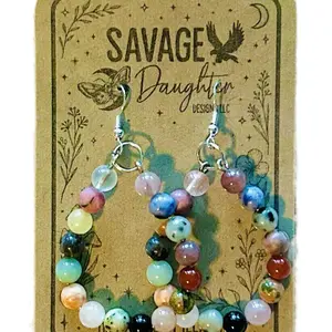 Rainbow Gemstone Hoop Earrings – Boho Mystic Beaded Dangles