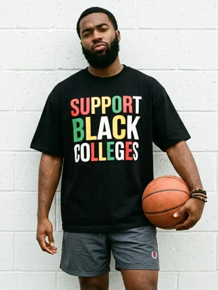 Unisex "Support Black Colleges" Graphic Tshirt - Short-Sleeve Crew Neck Relaxed Fit Streetwear Tee, Machine Washable Men's Casual Top, Women's Summer Shirt