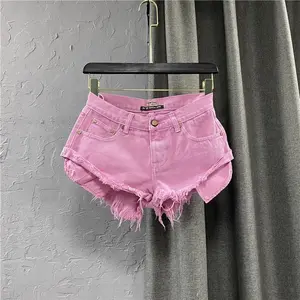 Women Low-waist Pink Denim Shorts Hot Leggings with Exposed Pockets A-shaped Design Dressy Causal Clothes Spring Summer Trendy Outfits
