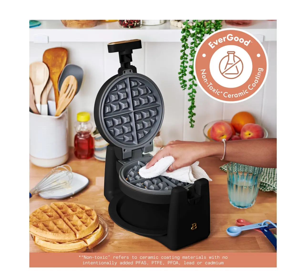 Beautiful Rotating Belgian Waffle Maker, Black Sesame