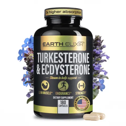 Earth Elixir Turkesterone & Ecdysterone Dietary Supplement - 180 Capsules for Lean Muscle, Endurance, and Strength