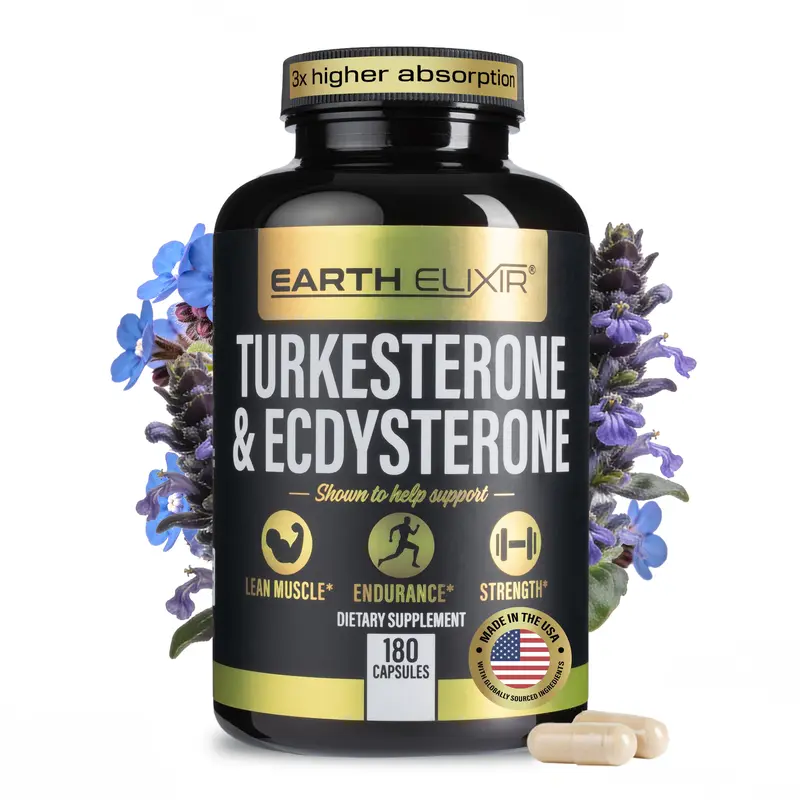 Earth Elixir Turkesterone & Ecdysterone Dietary Supplement - 180 Capsules for Lean Muscle, Endurance, and Strength